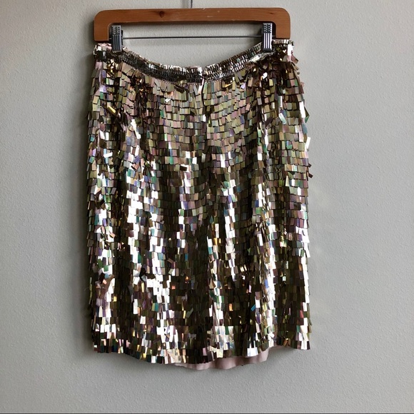 French Connection Gold Shimmer Fringe Skirt NWOT - Picture 6 of 8